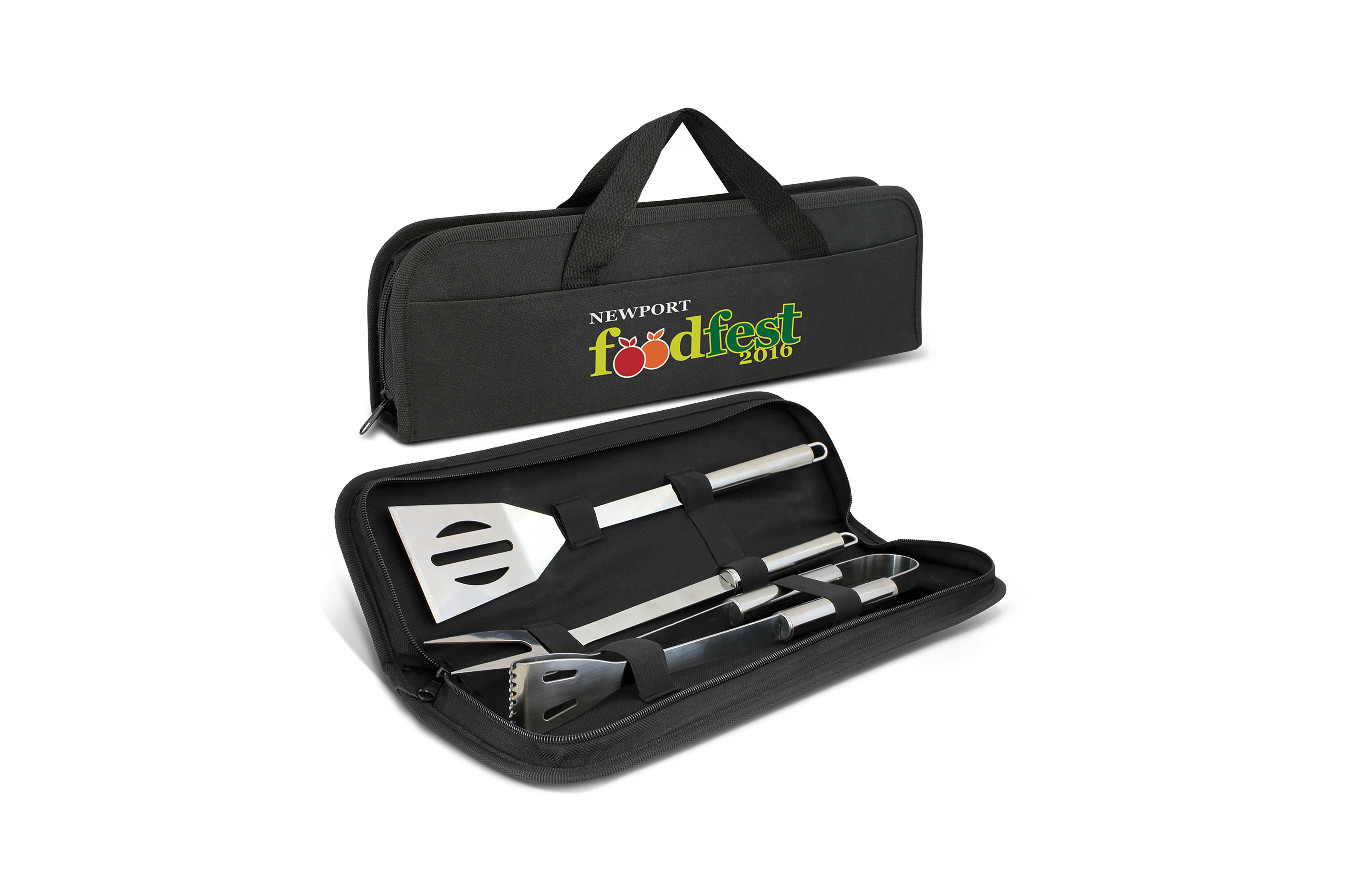 Promotional BBQ set with custom branding, featuring essential grilling tools, perfect for outdoor events, summer campaigns.