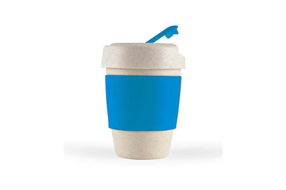 Thumbnail: Branded 320ml takeaway cup with wheat fibre construction and soft silicone sleeve, ideal for offices, conferences and staff