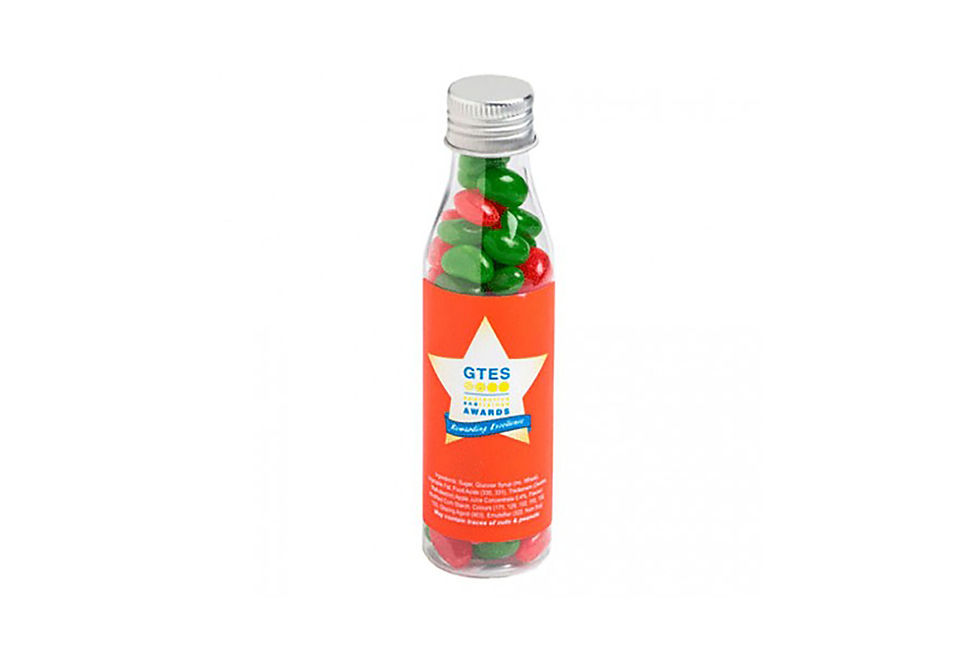 Custom branded Christmas mini jelly bean bottles for festive promotions and client gifting