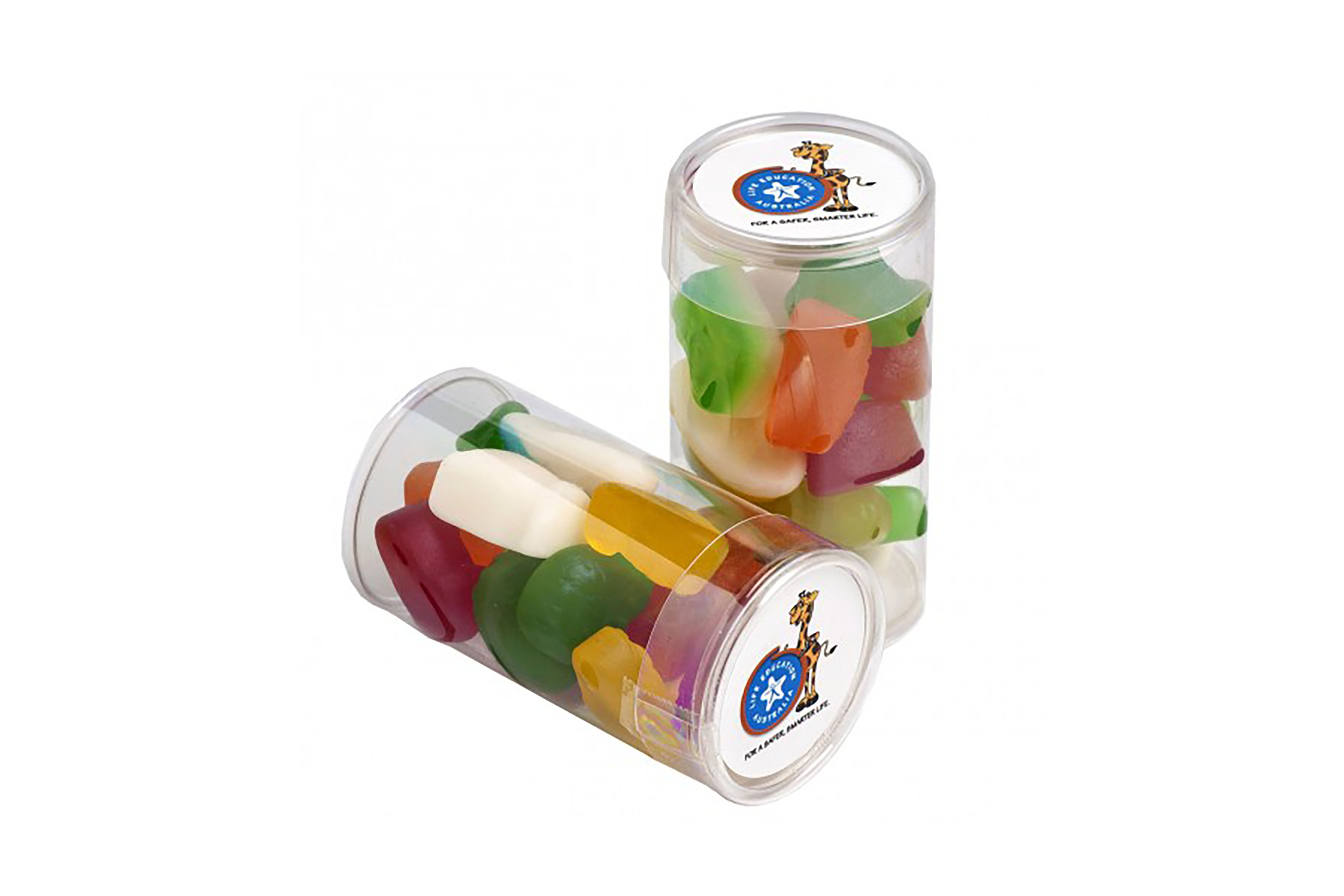 Custom branded PET tubes with Christmas mixed lollies, festive promotional products for corporate gifts and holiday giveaways