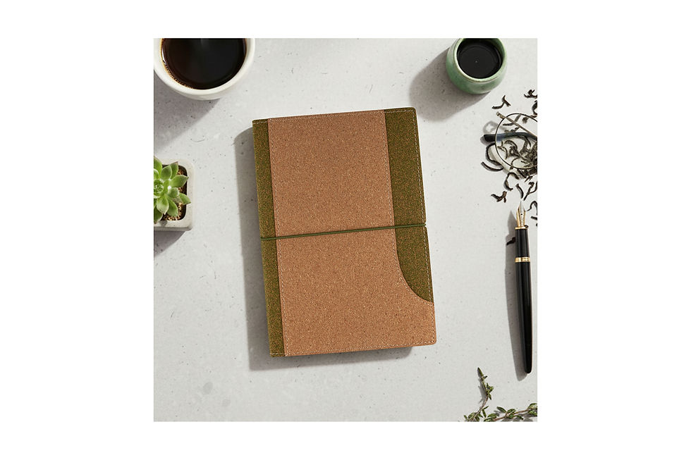 Showcase your commitment to sustainability with A5 tea leaves and cork notebooks customised with your company logo
