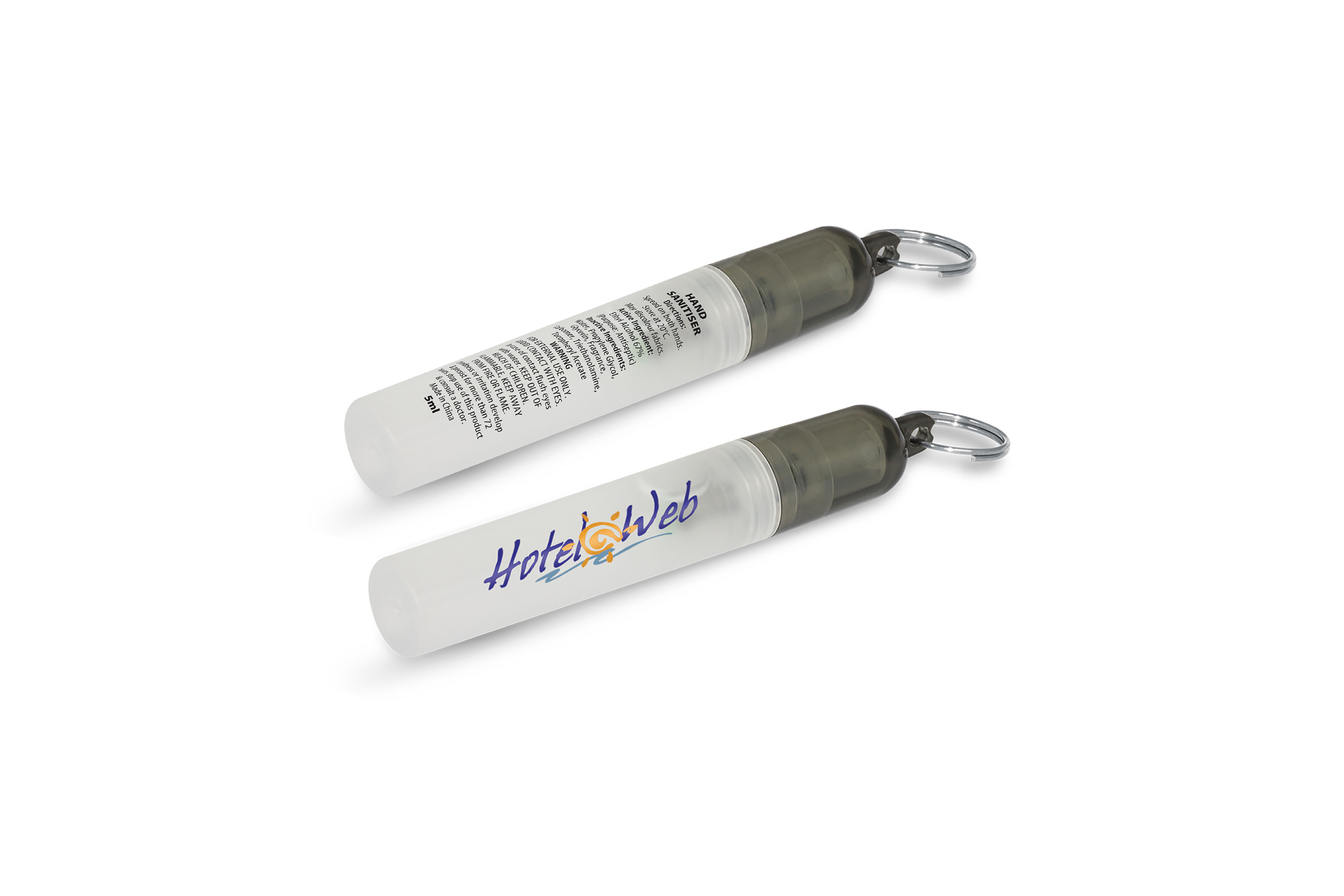 Custom-branded mini hand sanitiser key rings, perfect for promotional giveaways and convenient hygiene solutions.