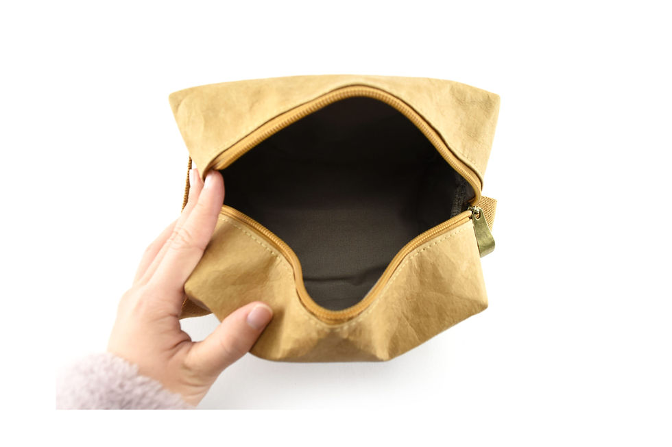 Personalised ROCKSIDE Munro cosmetic bags crafted from washable kraft paper for eco-friendly business merchandise