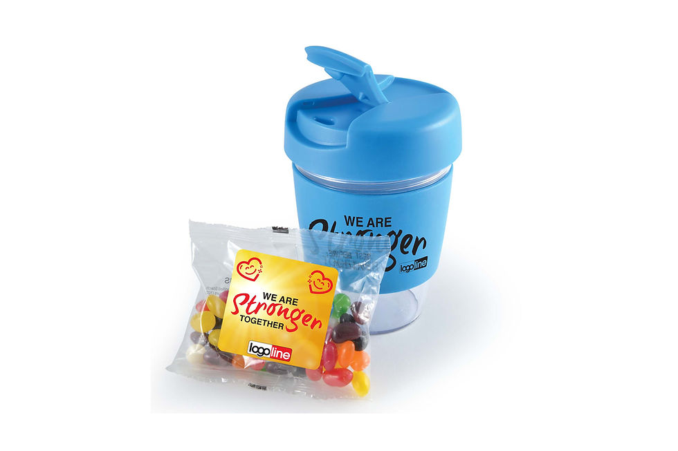Thumbnail: Custom branded 320ml cup filled with 50g jelly beans, a colourful promotional gift for events, campaigns and giveaways
