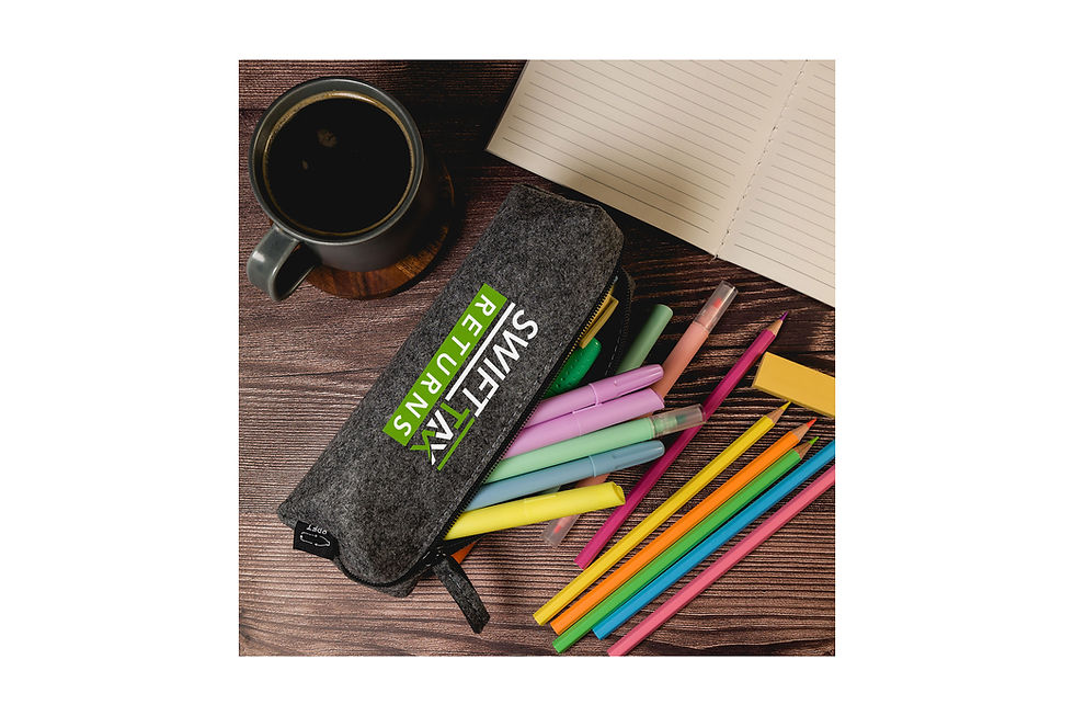 Custom branded rPET felt pencil cases for sustainable promotional merchandise, school supplies, and office organisation