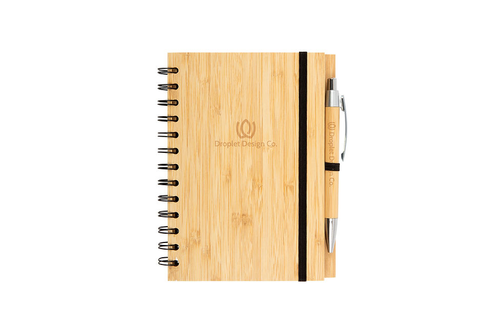Give your branding a distinctive finish with personalised bamboo notebooks featuring spiral binding and a convenient pen