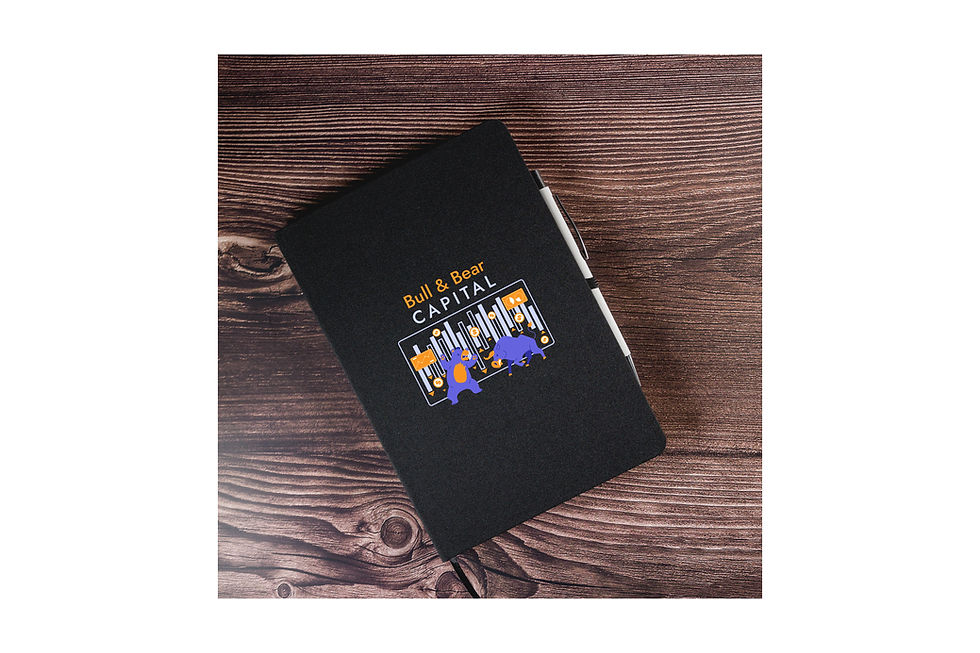 Custom-branded rPET A5 notebooks made with recycled materials for sustainable corporate merchandise and business promotions