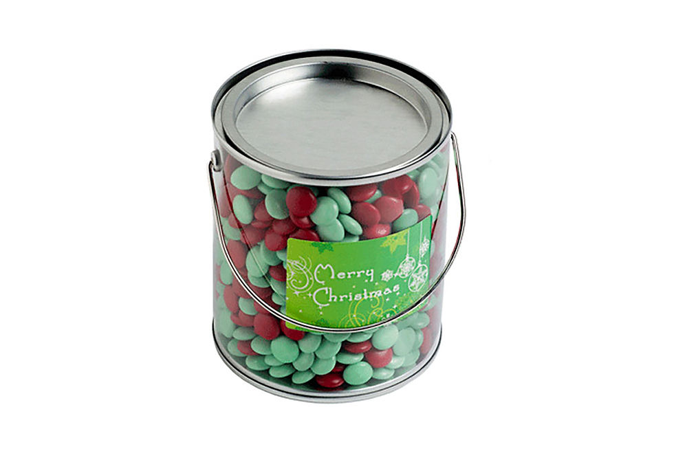 Custom branded large Christmas chocolate bean buckets for festive promotions and client gifting