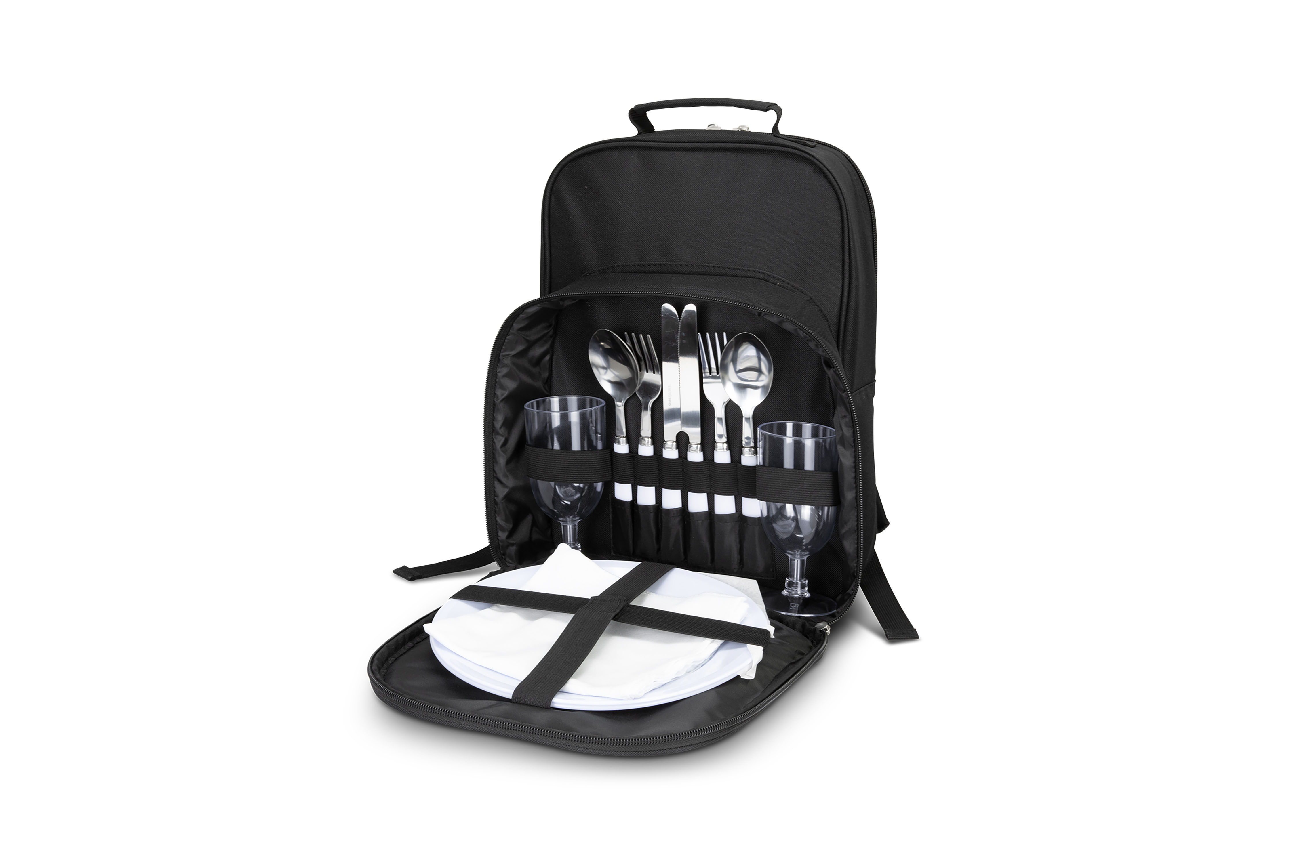 Custom-branded picnic backpacks, perfect for corporate gifting and outdoor promotional events.