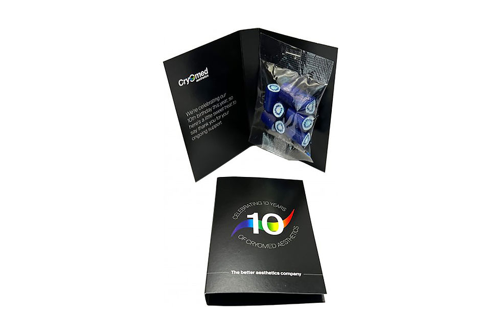 Custom printed greeting cards with personalised rock candy for promotional giveaways and client engagement