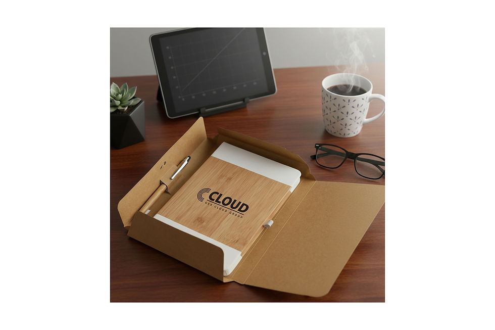 Personalised A5 notebook and pen gift sets presented in stylish cardboard boxes for conferences, staff rewards and events