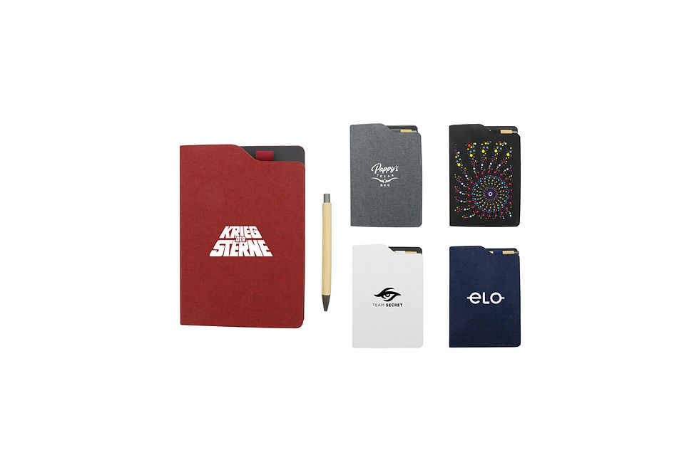 Thumbnail: Branded recycled paper notebooks with rPET covers and bamboo pens for employee welcome packs and business merchandise