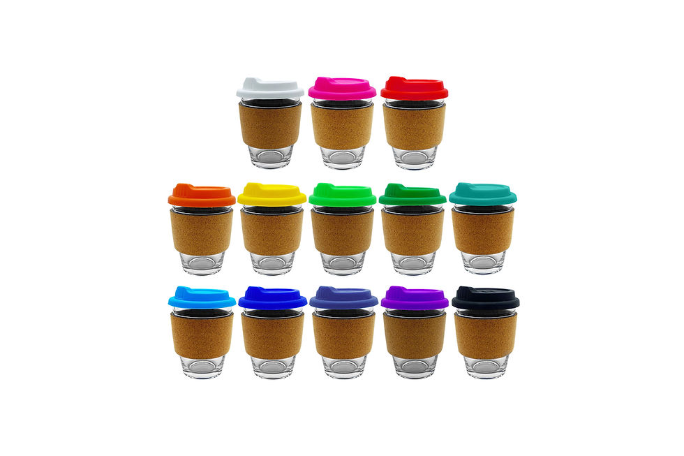 Natural cork detailing gives this 340ml Ecco Kuppa glass cup a distinctive finish for custom business branding