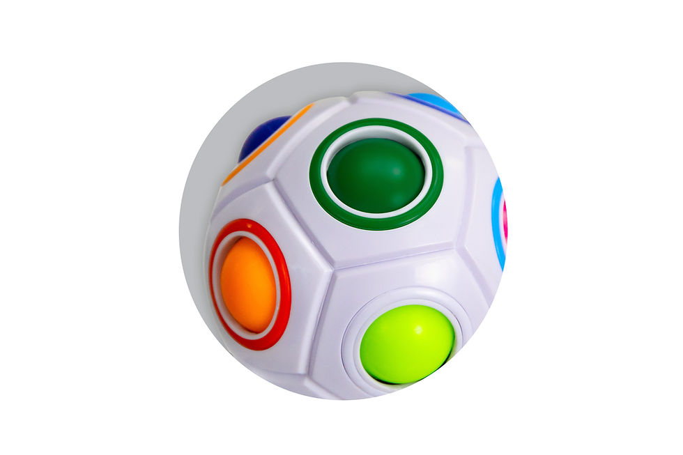 Colourful fidget puzzle balls featuring company branding, perfect for stress-relief merchandise and marketing campaigns.