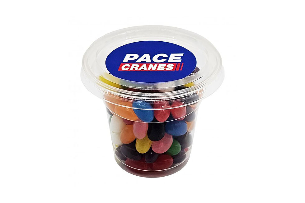 Branded mini jelly bean tubs for eye catching giveaways and memorable promotional campaigns