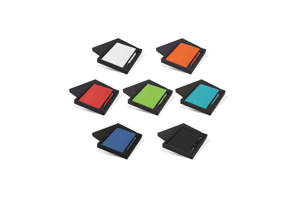 Custom branded Leatherette PU Notebook A5 and Odin Pen gift set for premium corporate gifting and promotional branding