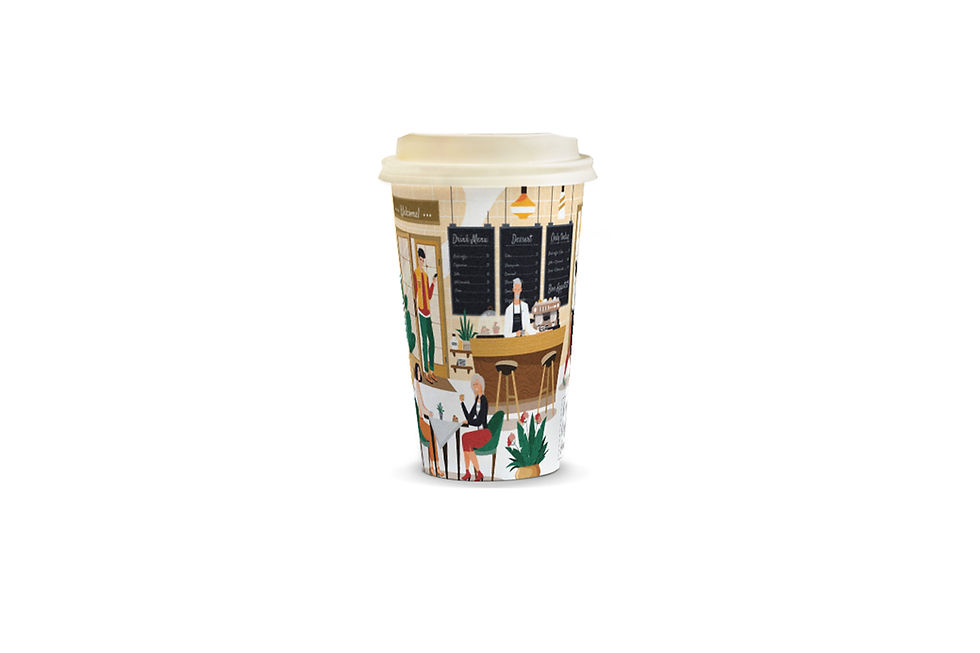 Branded Australian made compostable 12oz coffee cups in 350ml capacity, ideal for sustainable corporate events.