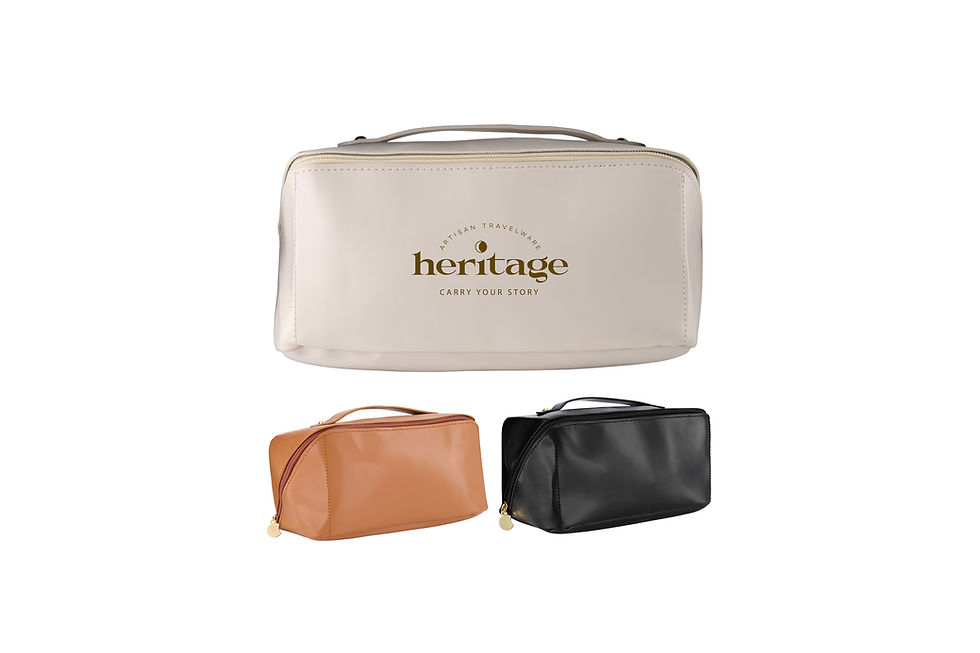 Custom branded Leatherette PU utility bags for premium corporate gifting, travel accessories, and business promotions