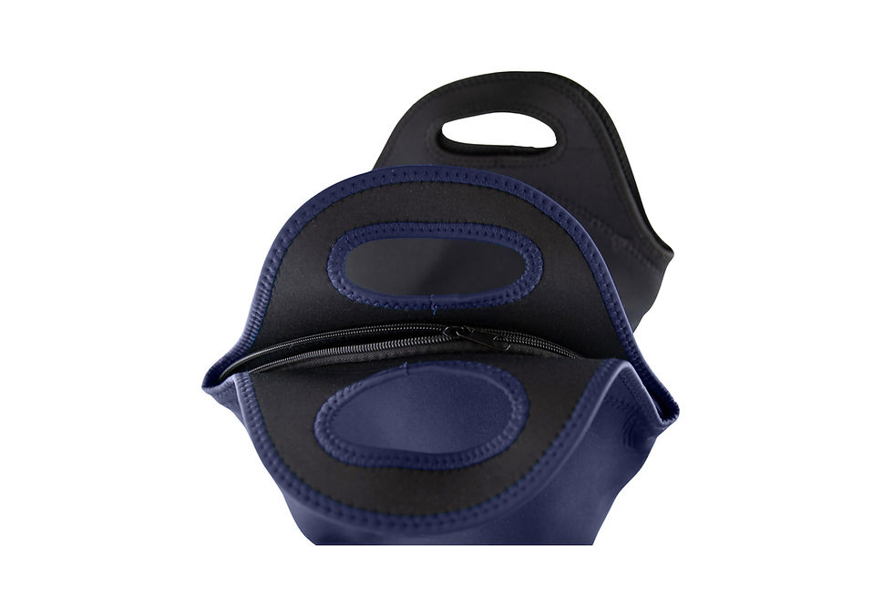 Custom branded neoprene lunch bags designed to keep meals insulated for business events and promotional campaigns