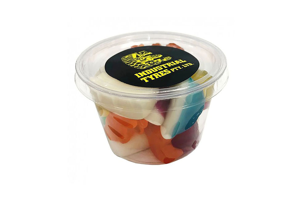 Mixed lolly tubs customised with your logo, sweet promotional products perfect for events, trade shows and client gifts