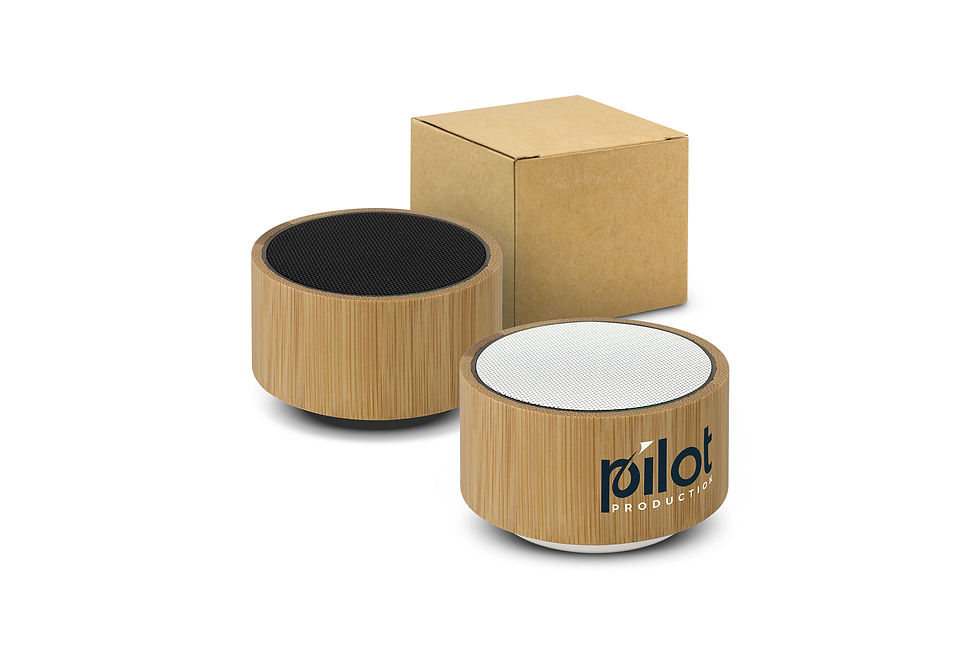 Eco-friendly bamboo Bluetooth speaker with custom branding options, perfect for promotional giveaways and corporate events.
