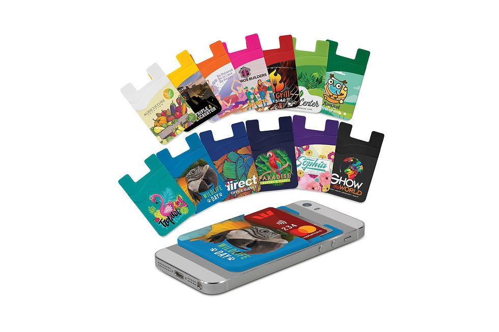 Dual full colour silicone phone wallets, perfect for branding and keeping cards and cash accessible in a sleek design.