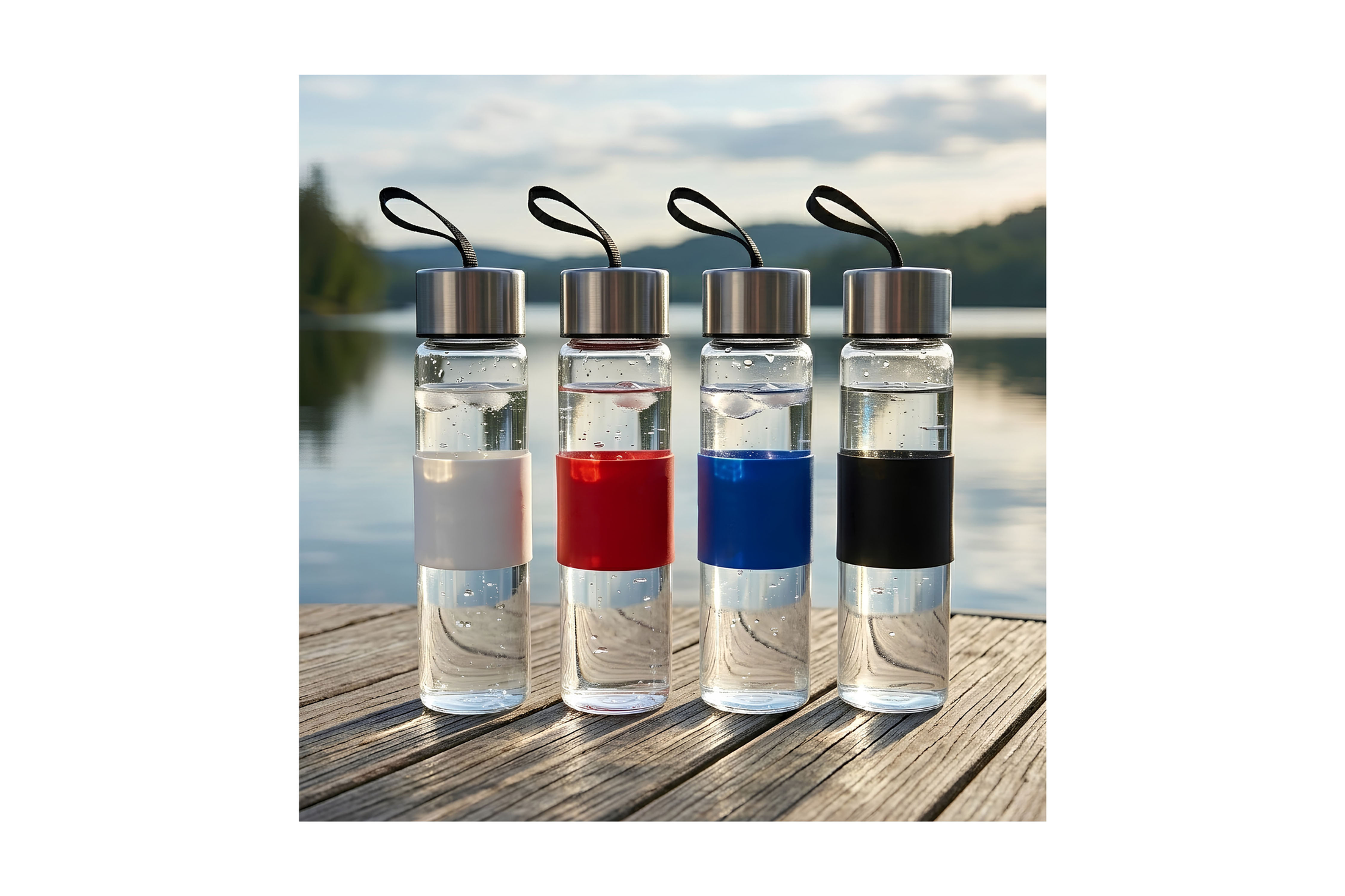 Compact 400ml glass drink bottle with custom logo branding for stylish everyday hydration and corporate merchandise