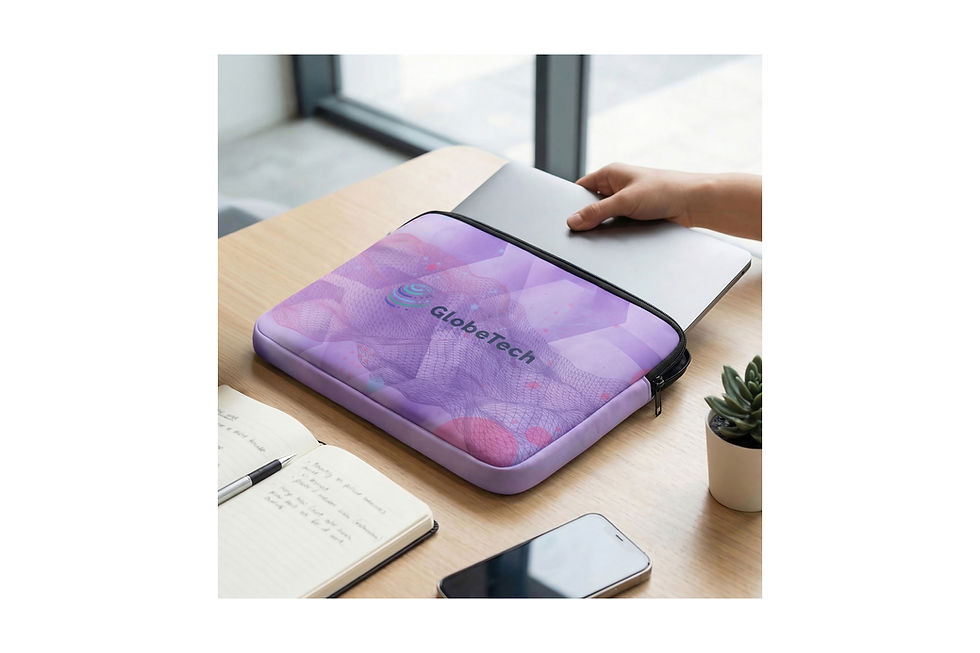 Branded large neoprene laptop sleeves with custom logos, promotional tech sleeves for work, travel and corporate giveaways