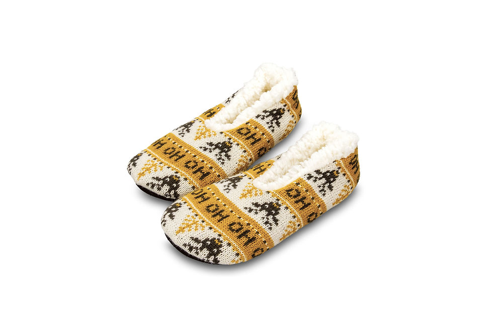 Branded shearling slippers featuring non-slip soles and custom branding for staff rewards and client appreciation
