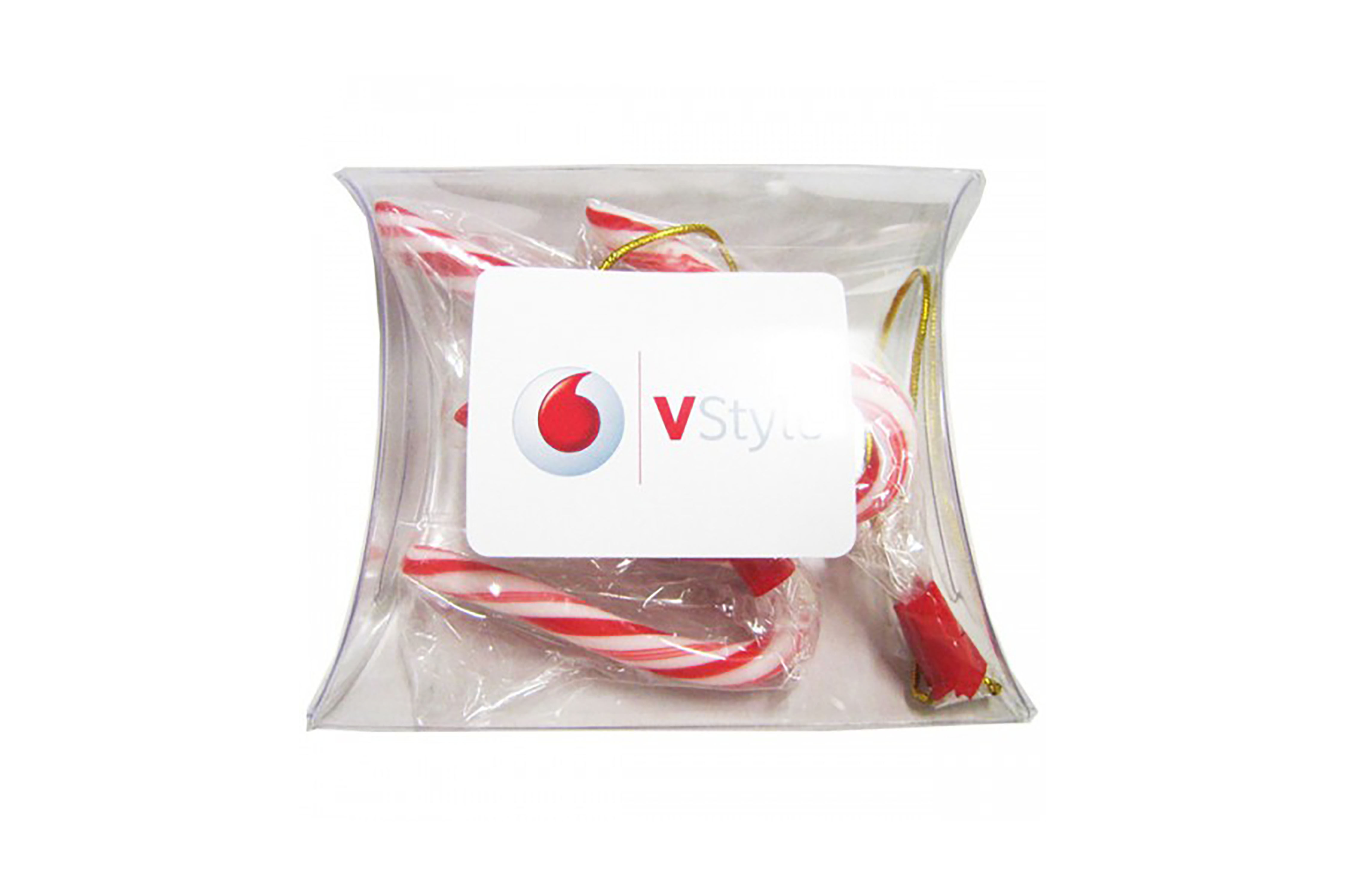 Custom branded pillow packs with 3 candy canes, festive promotional products for corporate gifts and holiday giveaways