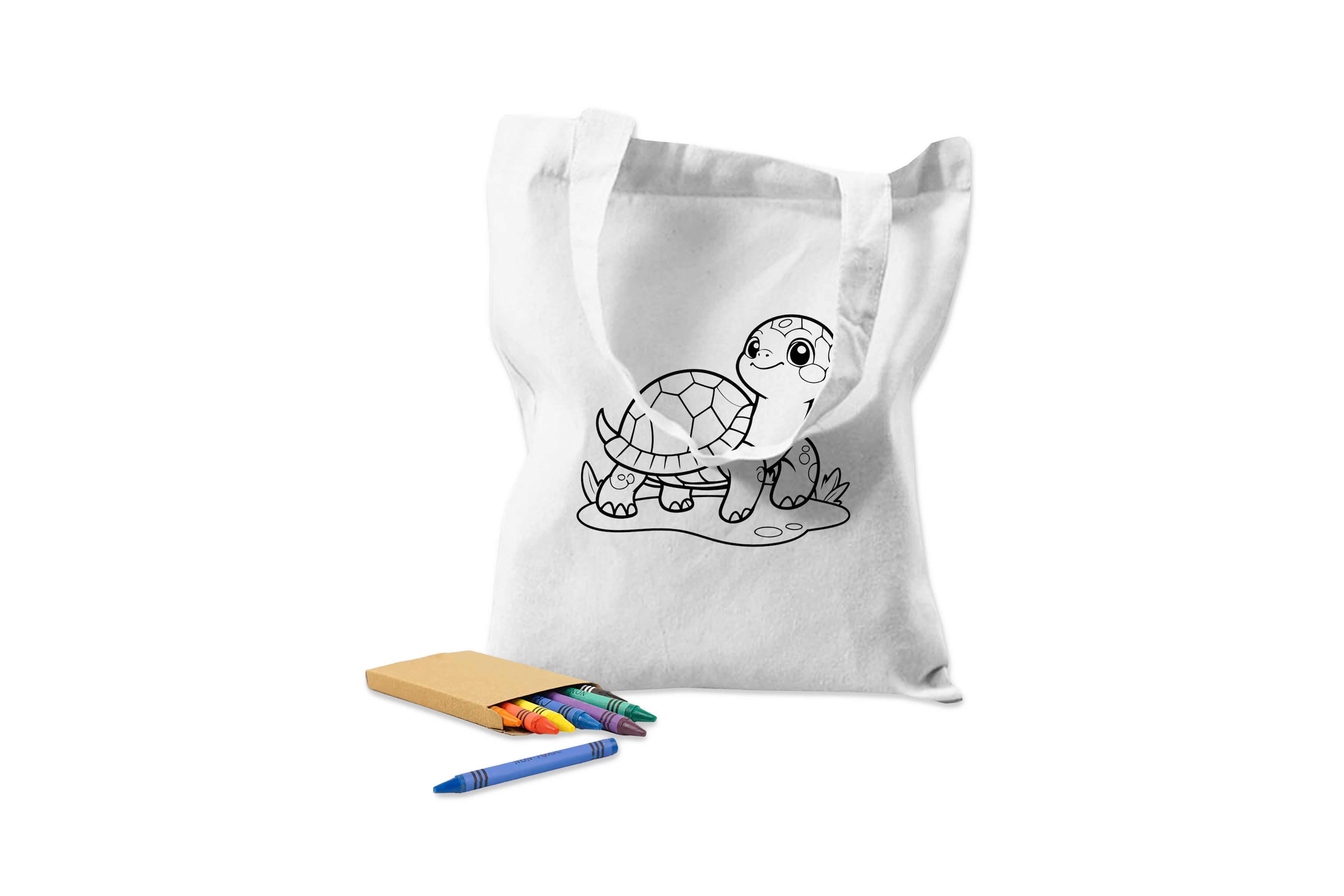 White colouring calico bags customised with your logo for creative promotions, schools and family-friendly events