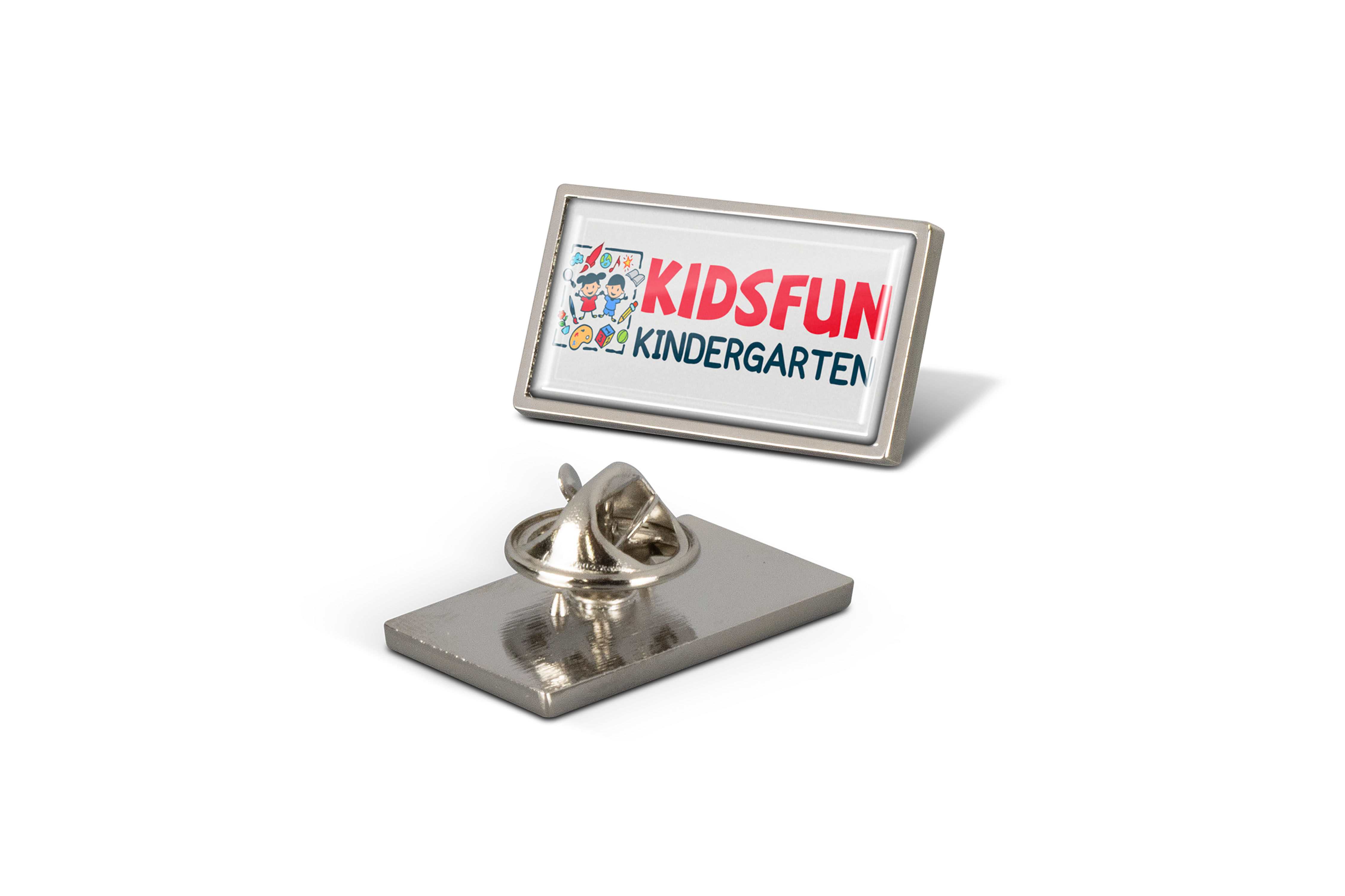 Custom rectangle lapel pins, ideal for branded giveaways and adding a professional touch to corporate events and promotions.