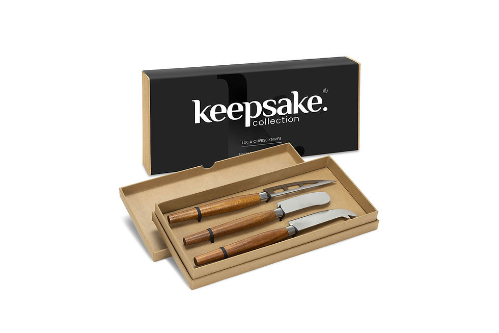 KEEPSAKE Luca cheese knife sets customised with your company logo for premium corporate gifts and gourmet entertaining