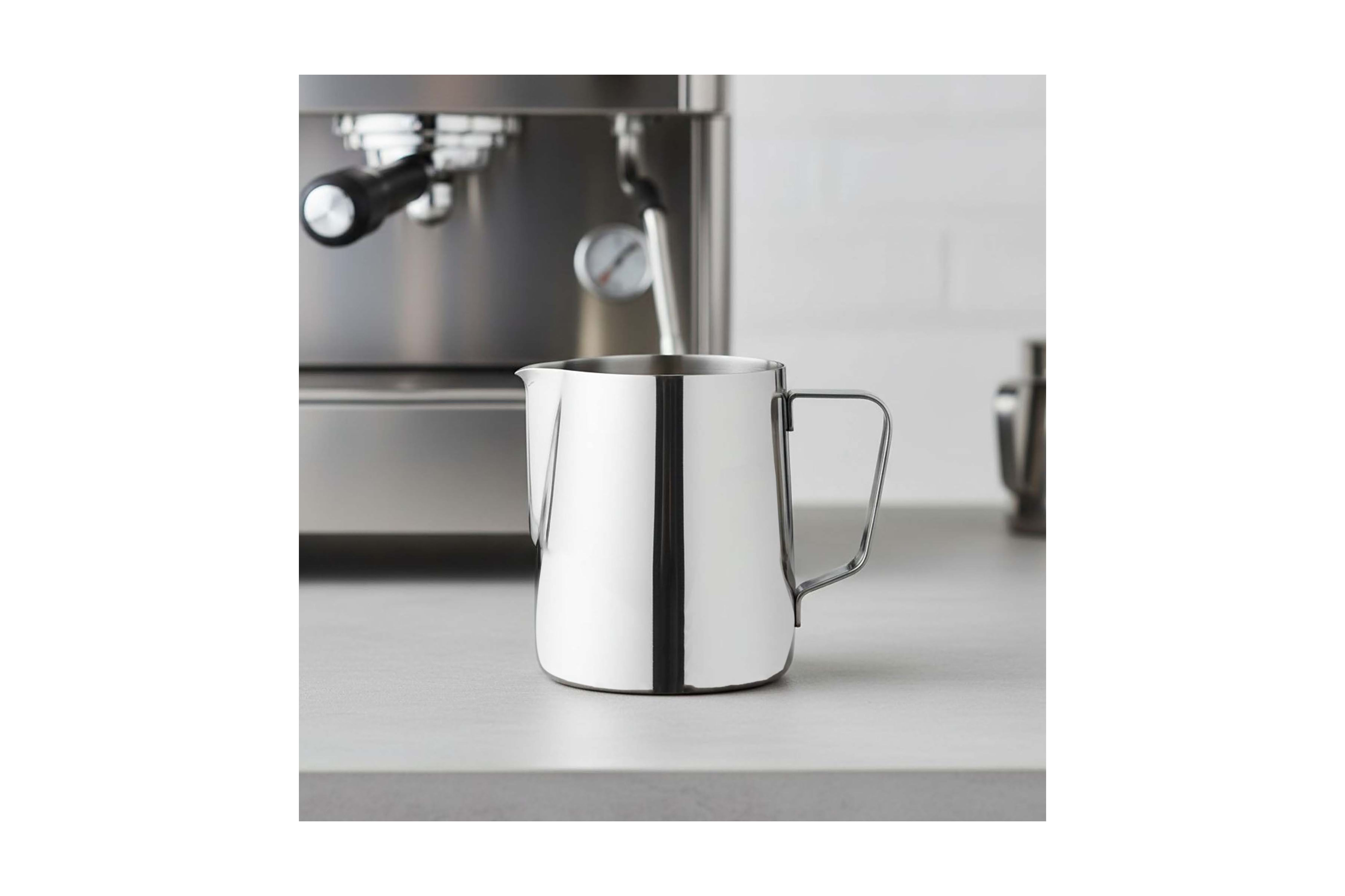 Custom branded 600ml stainless steel milk jug for cafés, hospitality venues, office kitchens and professional coffee service