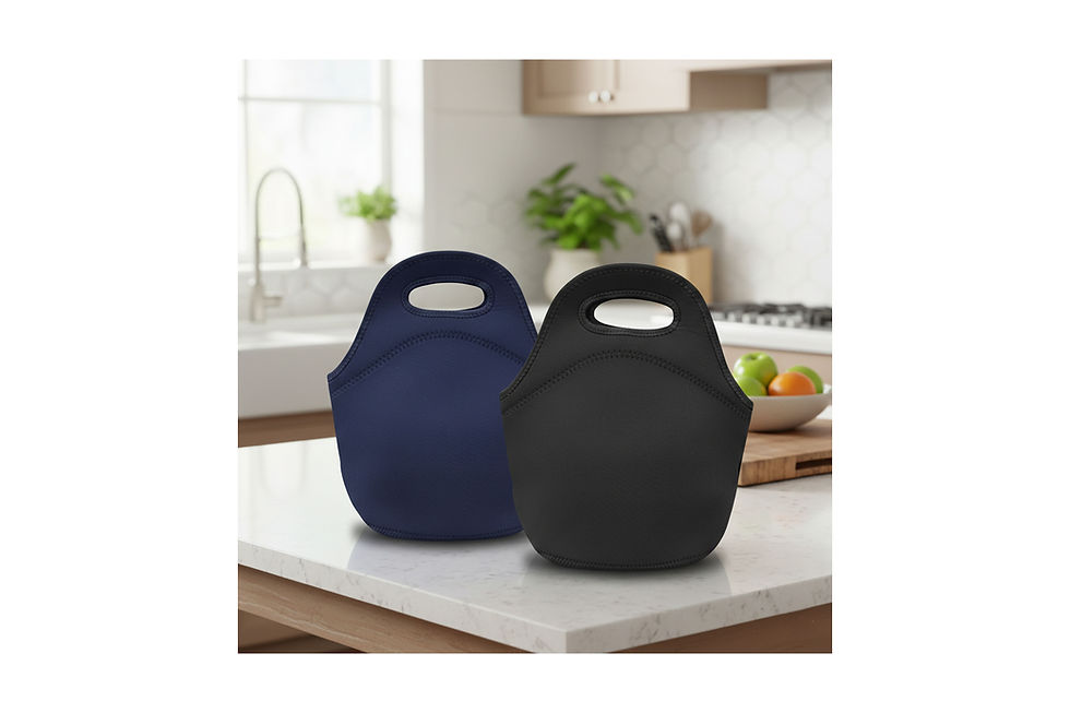 Neoprene lunch bags personalised with your logo for workplace promotions, staff gifts and everyday brand visibility