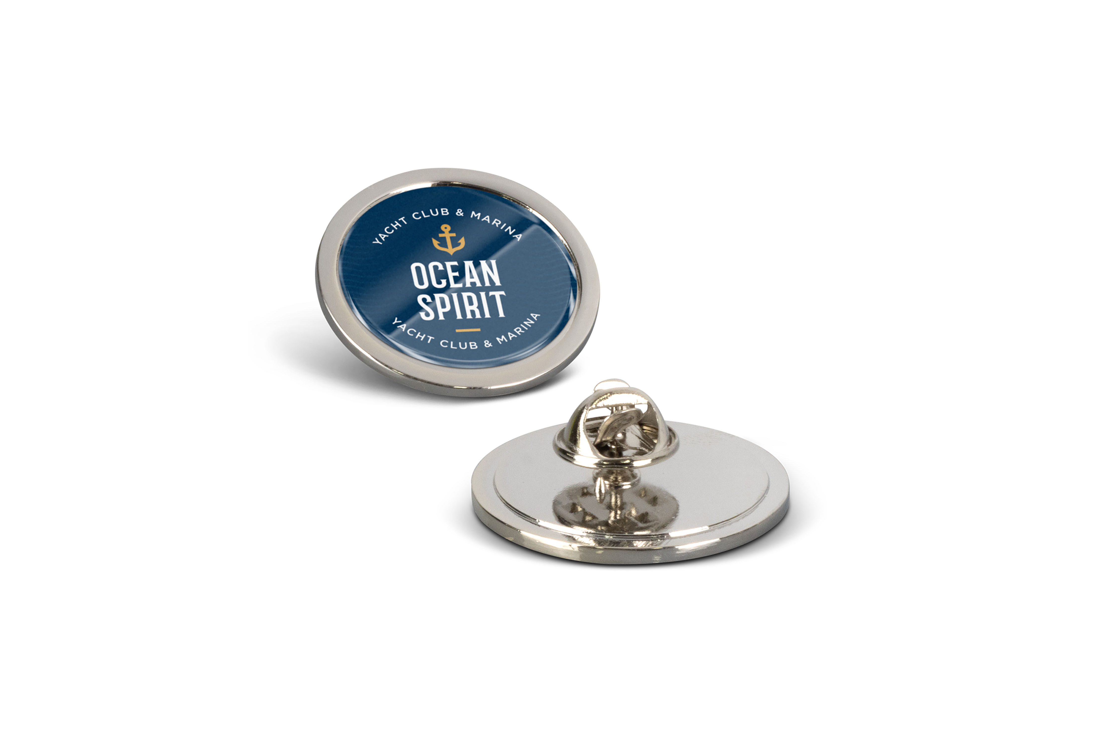 Promotional round lapel pins, great for adding a branded touch to your merchandise.