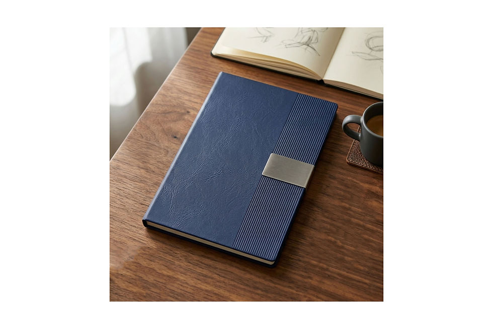 Personalised A5 leatherette notebooks featuring custom logo decoration for conferences, staff gifts and client appreciation