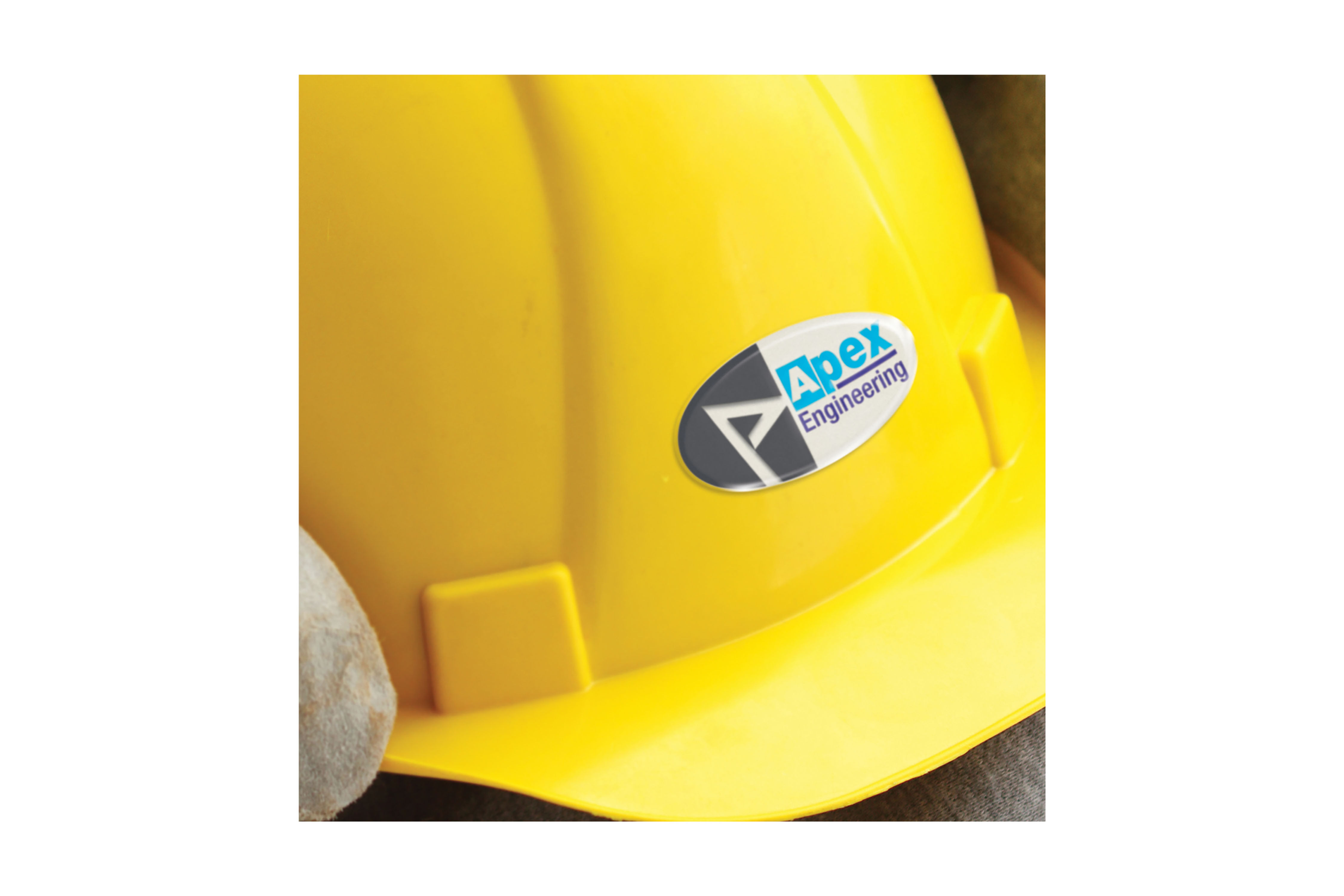 Durable custom resin label with a domed finish, ideal for long-lasting and stylish brand promotion.