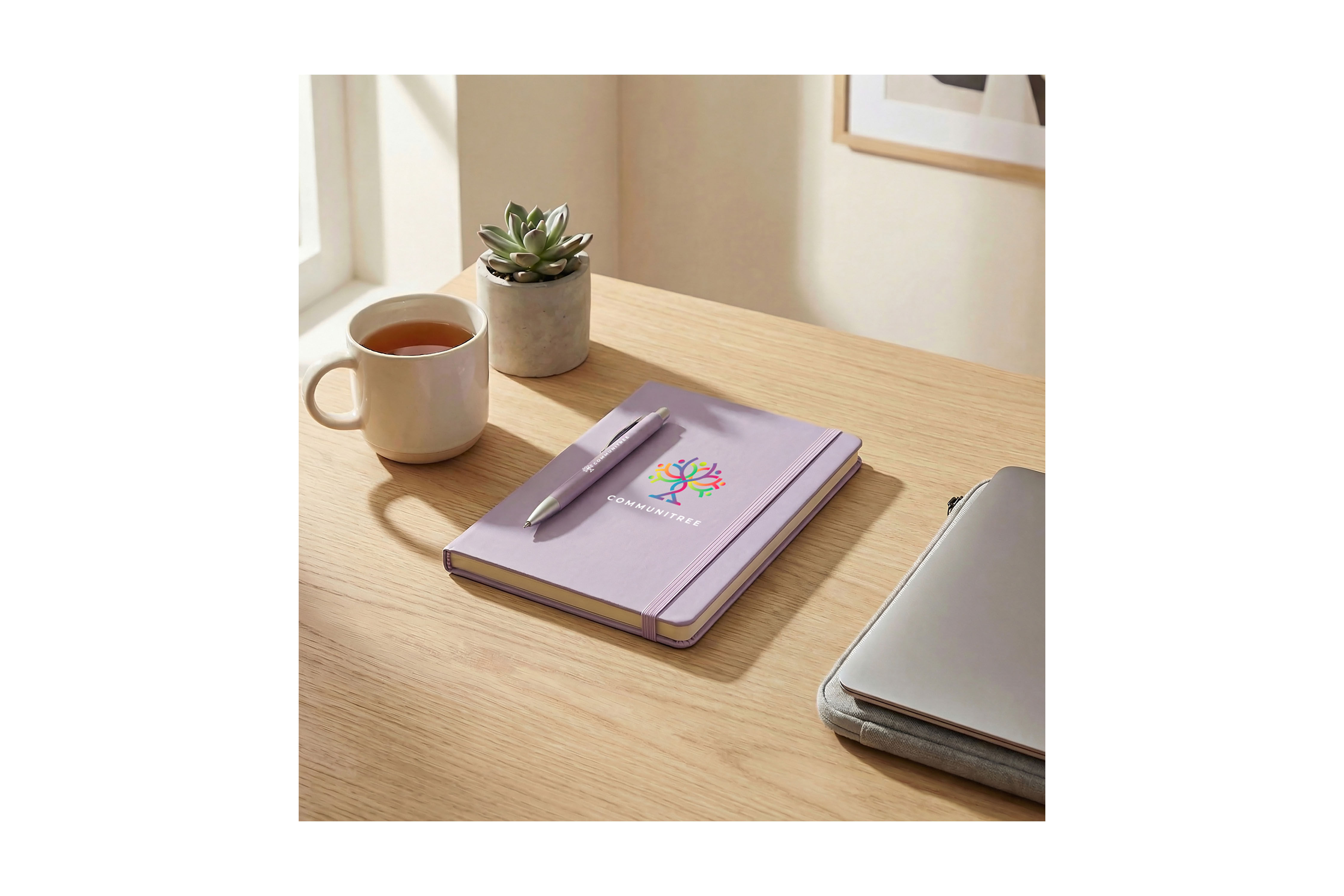 Custom branded Paulina Fashion Notebook and Lex Recycled Aluminium Pen gift set for stylish promotional branding