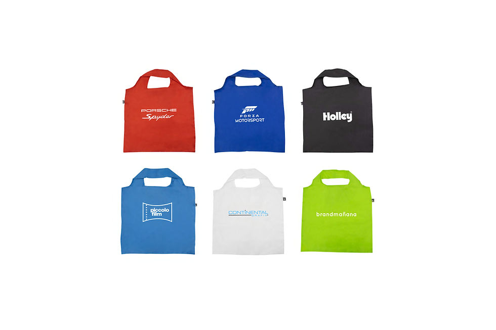 rPET foldaway bags custom branded for eco-friendly promotional merchandise and giveaways