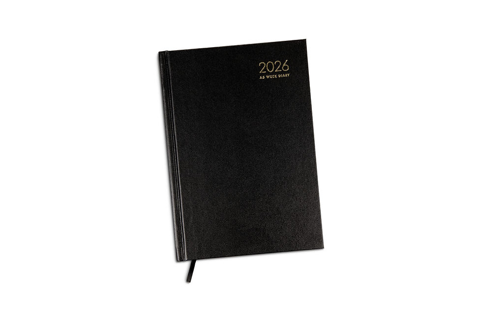 Promotional Collins 2026 A5 weekly diary, featuring monthly planners, school terms, and personal info pages.