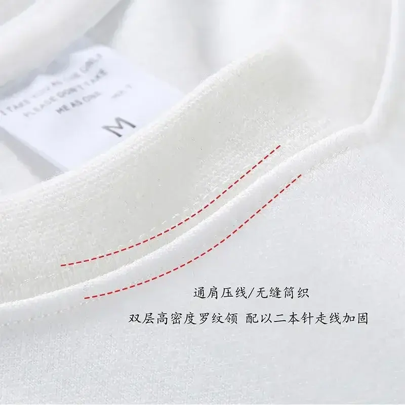 Thumbnail: Black White GSM 500g Heavy-duty Pure Cotton T-shirt Thickened Threaded Round Nec