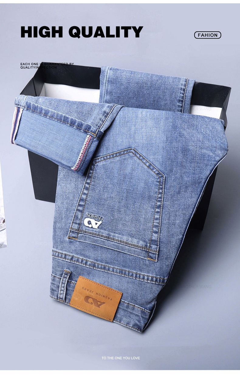 Thumbnail: Spring Men's Light Blue Slim Jeans Stylish Casual Stretch Fabric Denim Pants Cla