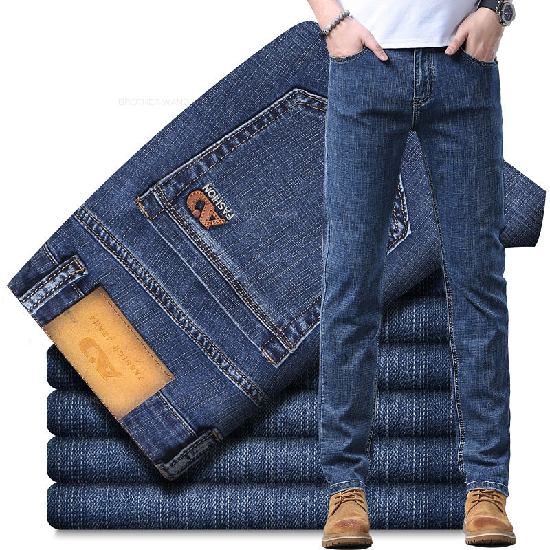 Thumbnail: Spring Men's Light Blue Slim Jeans Stylish Casual Stretch Fabric Denim Pants Cla