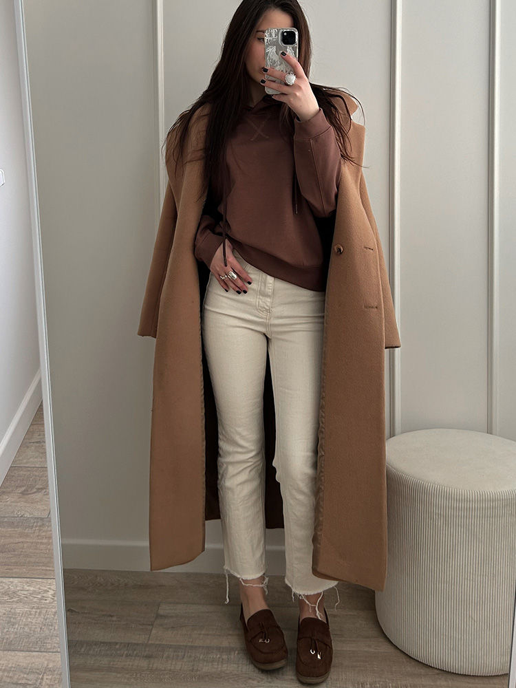 Thumbnail: Streamgirl Brown Hoodies With Lace Women Oversize Plain Spring Elegant Butter Ye