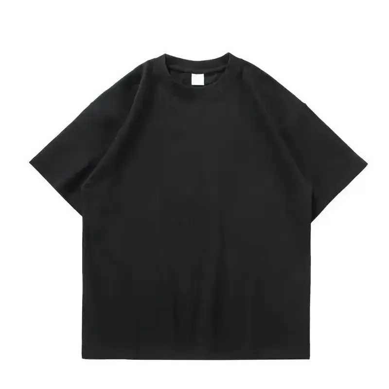 Thumbnail: Black White GSM 500g Heavy-duty Pure Cotton T-shirt Thickened Threaded Round Nec