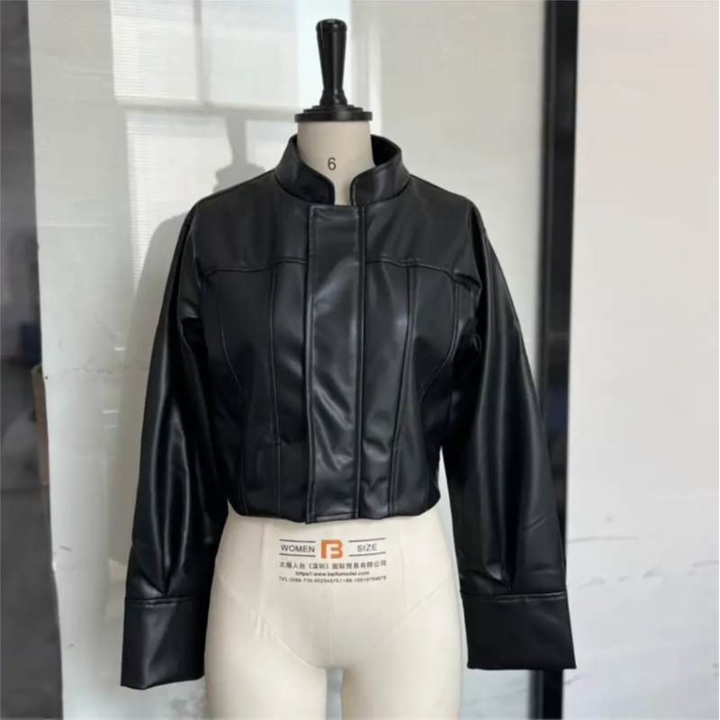 Slim Fit Faux Leather Jacket Women Classic Moto Biker PU Fitted Zipper Jackets S