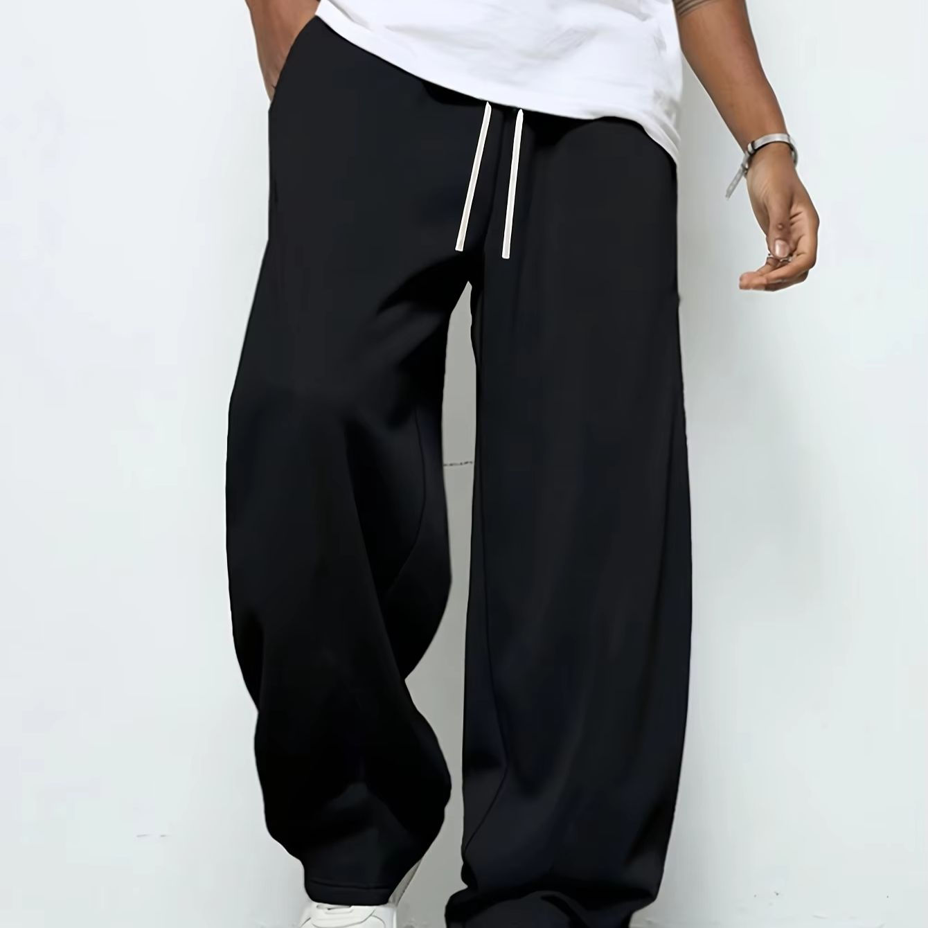 Men's heavy breathable sports jogging pants elastic drawstring waist loose strai
