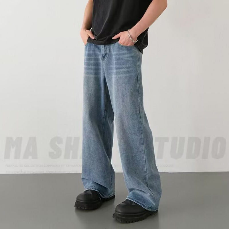 Thumbnail: Spring Autumn Men's New Denim Pants Old Blue Washed Casual Jeans Menwear Loose N