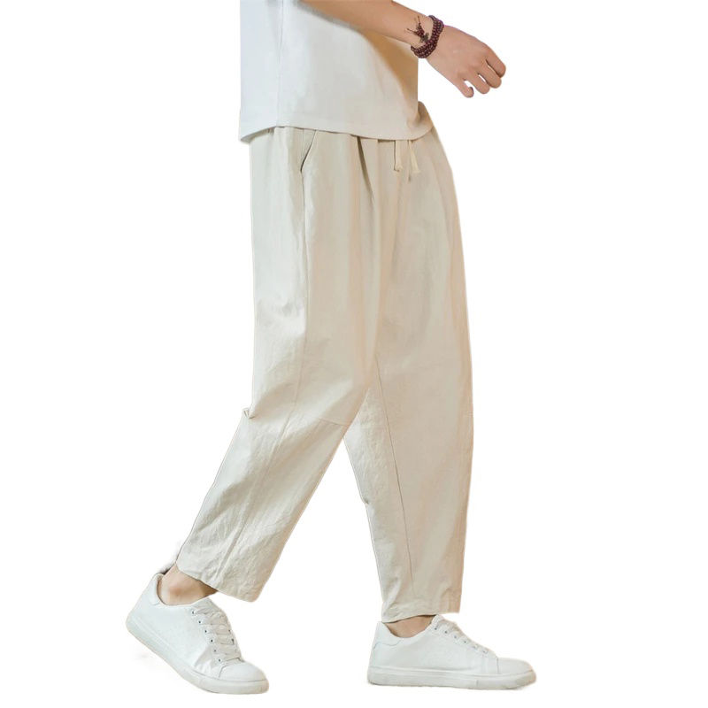 Thumbnail: New Cotton Linen Mens Pants Casual Solid Color Breathable Streetwear Loose Strai